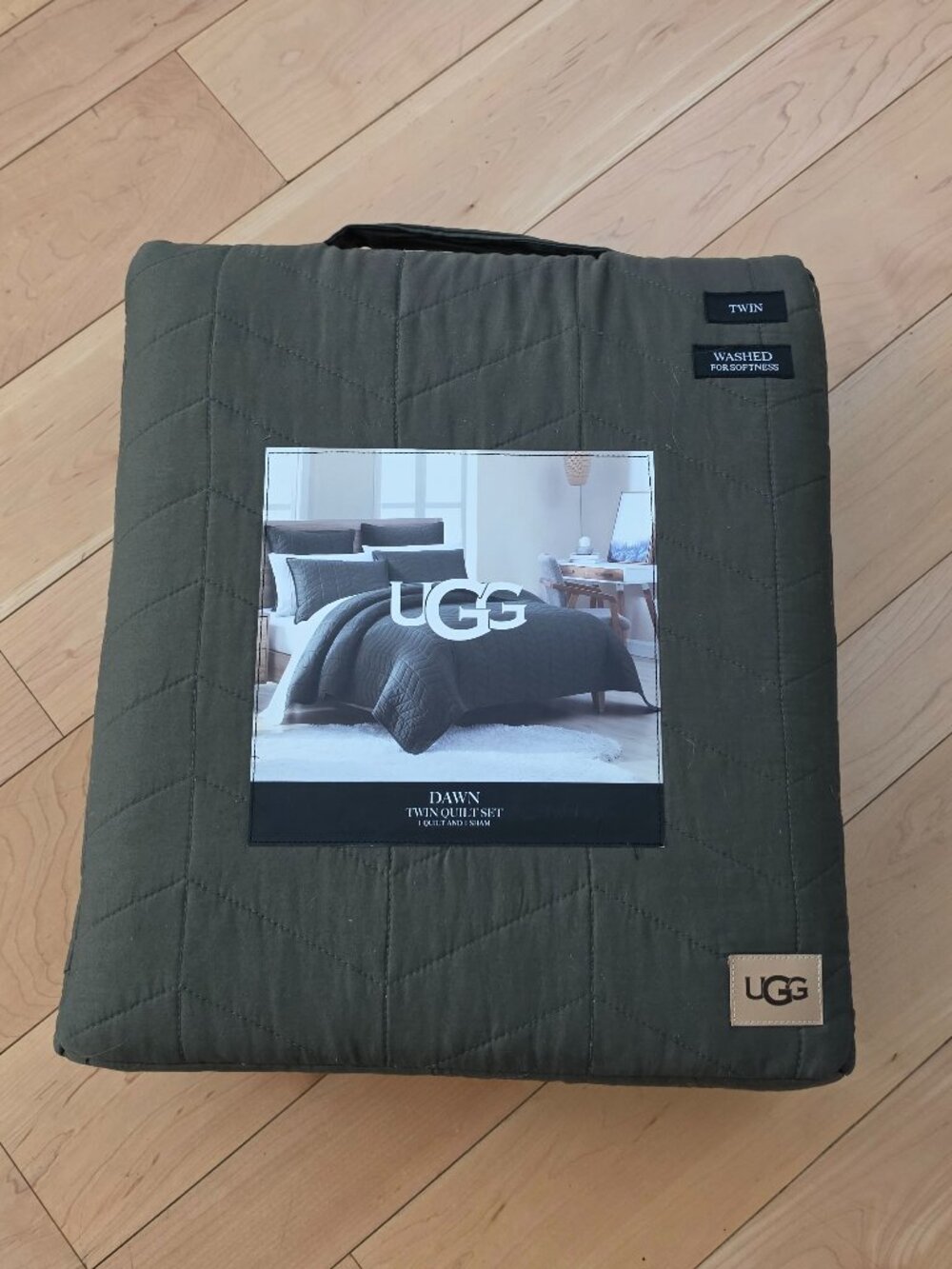 UGG Dawn Twin Quilt Set 1 Quilt & 1 Sham 100% Cotton Moss